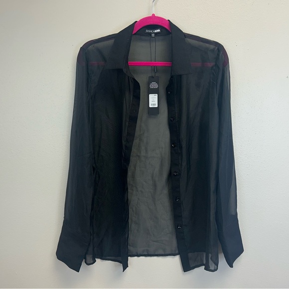 Fashion Nova M Black Sheer Blouse NWT Goth Whimsy Ethereal Vampire Sexy Grunge - Picture 2 of 11